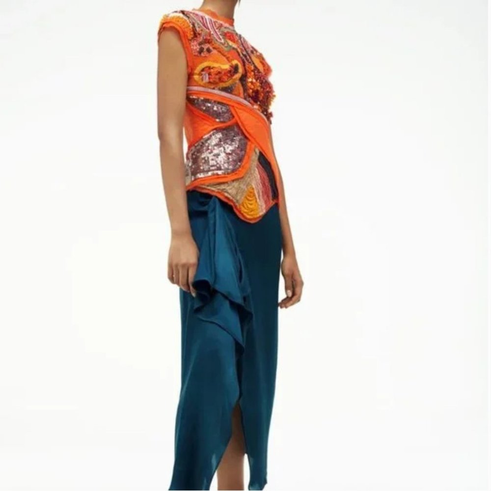 RARE!! NWT ZARA ATELIER BEADED DRESS LIMITED EDITION ORANGE S M GORGEOUS!! - Picture 6 of 13